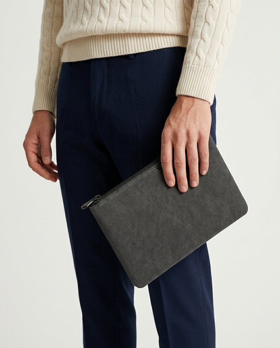 Alcantara Clutch Bag - Dark Gray