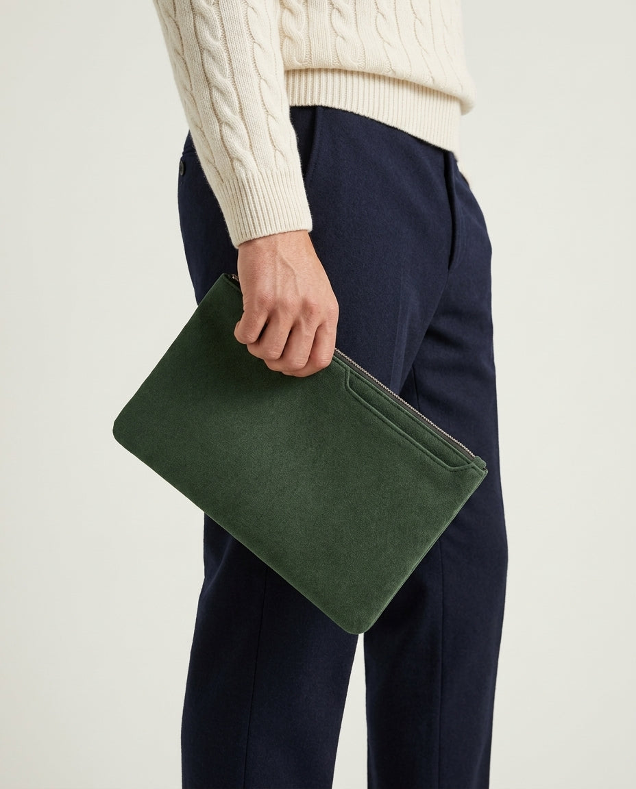 Alcantara Clutch Bag - Midnight Green