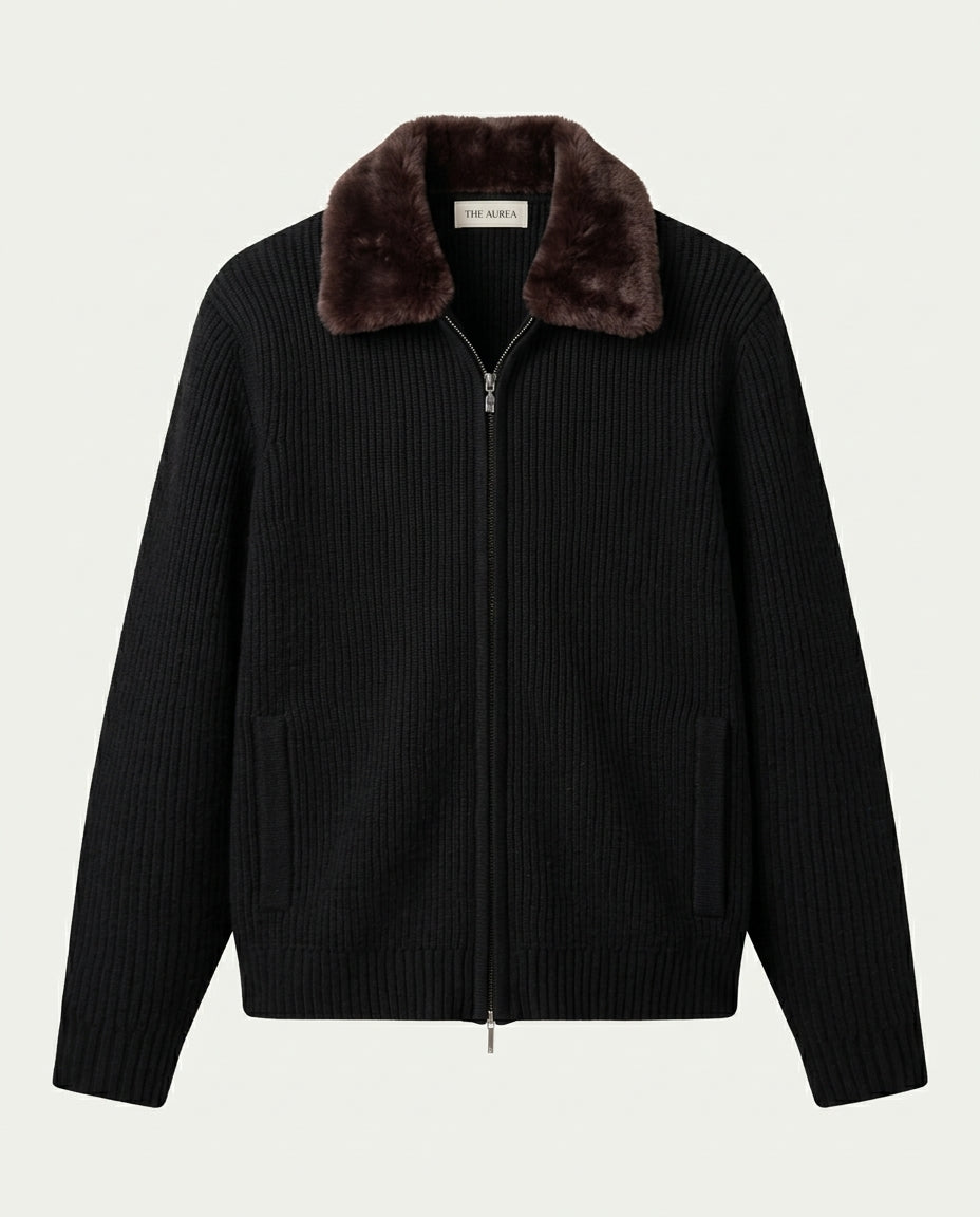Prague Fur Collar Cardigan - Black