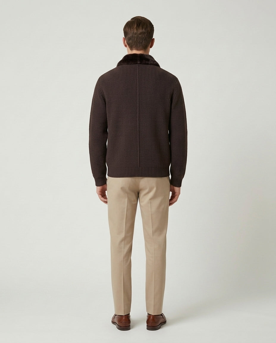 Prague Fur Collar Cardigan - Brown