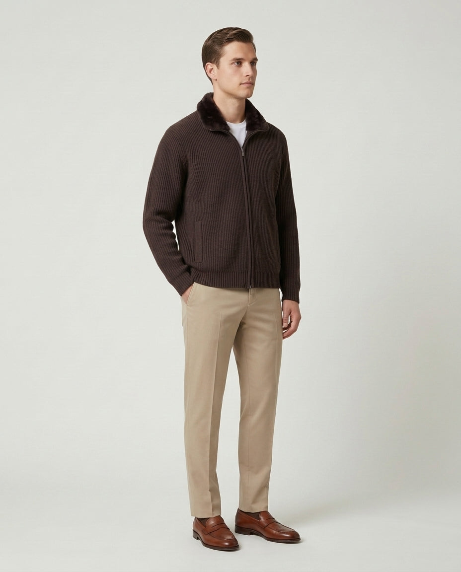 Prague Fur Collar Cardigan - Brown