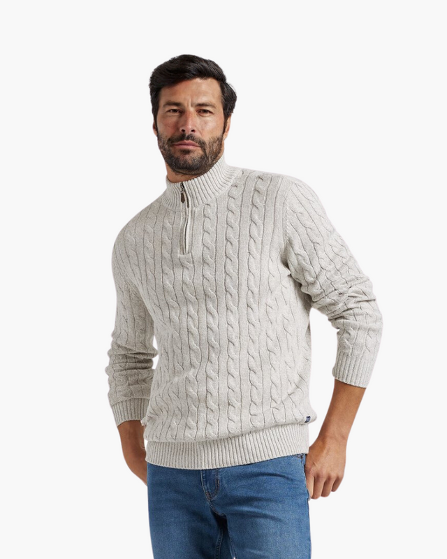 "Our model in the Verbier Half Zip Sweater"