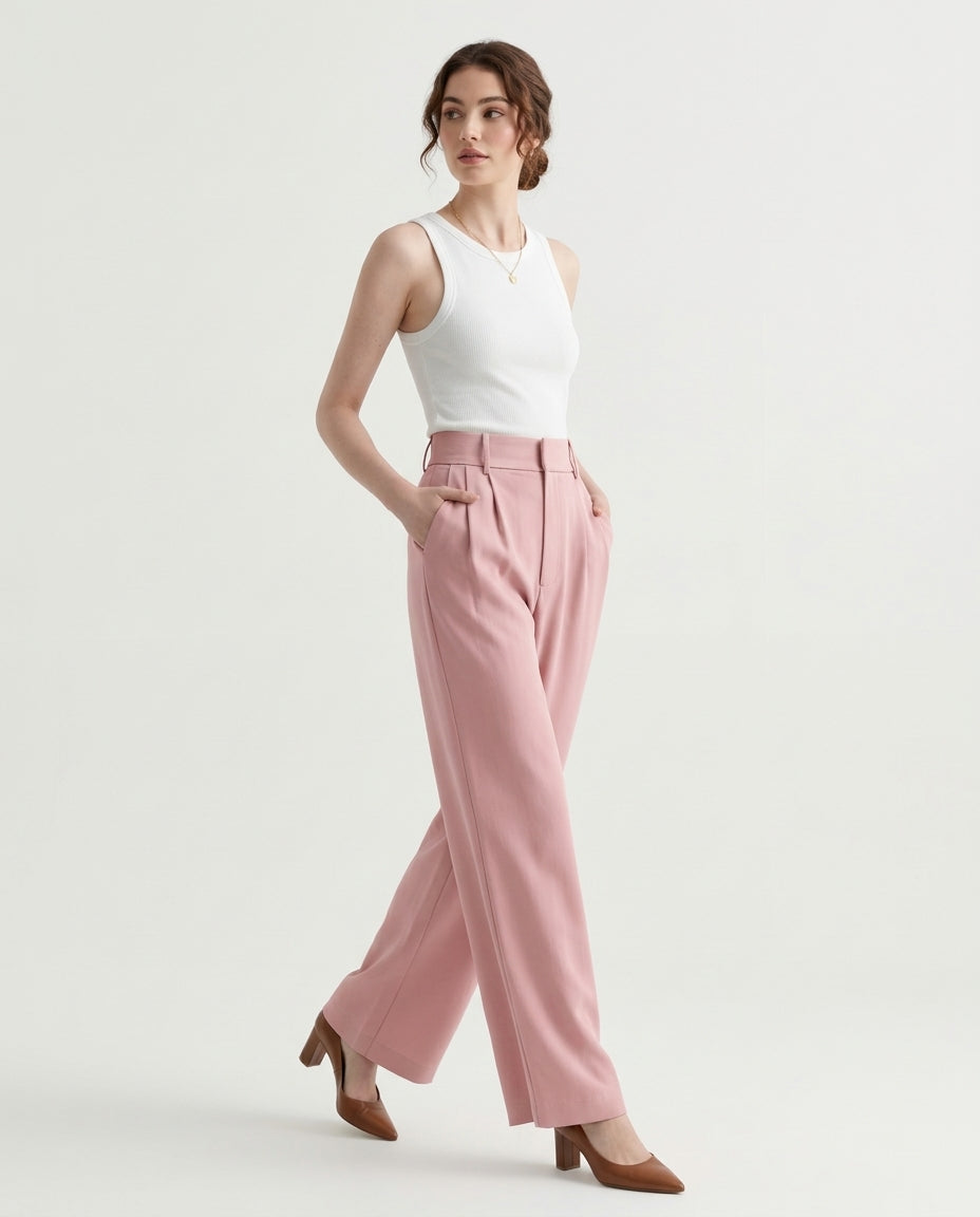 Vienna Wide-Leg Trousers - Pink