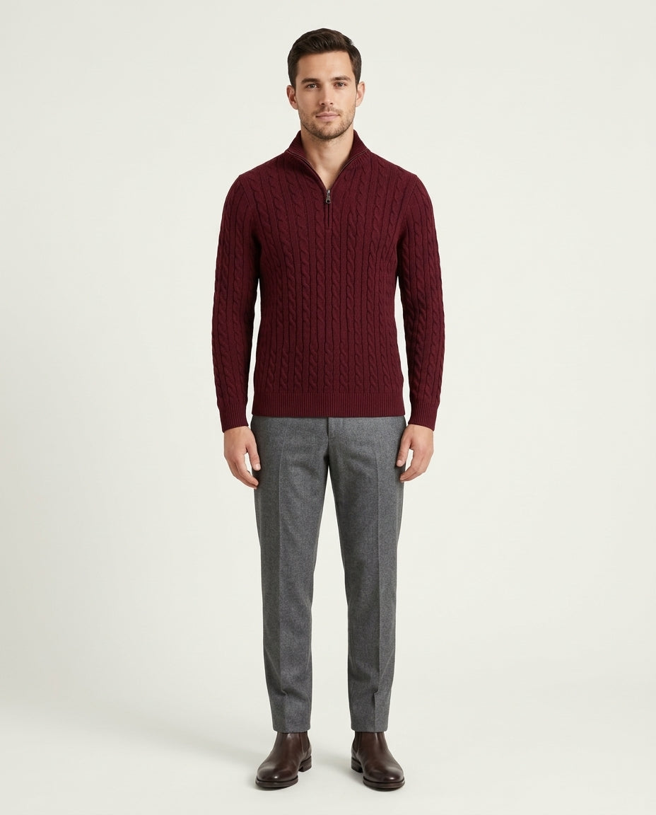 Vienna Zipped Sweater - Burgundy