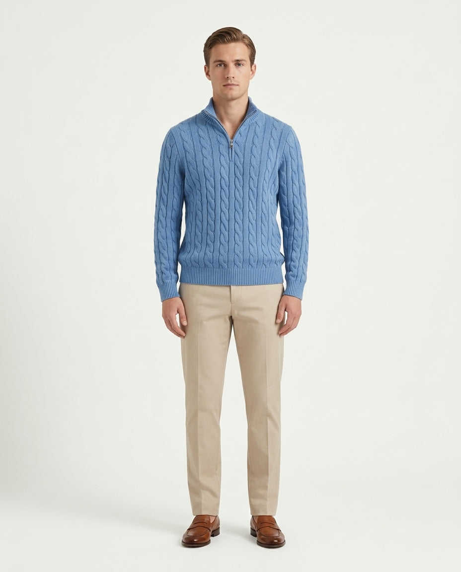 Vienna Zipped Sweater - Light Blue