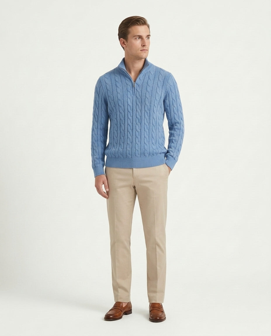 Vienna Zipped Sweater - Light Blue