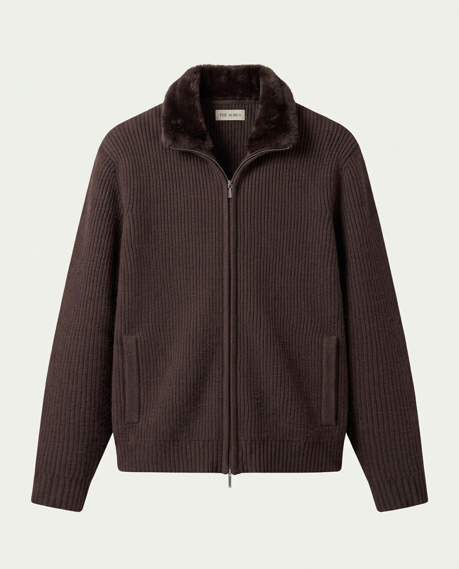 Prague Fur Collar Cardigan - Brown