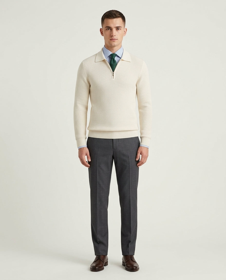Paris Zipped Sweater - White