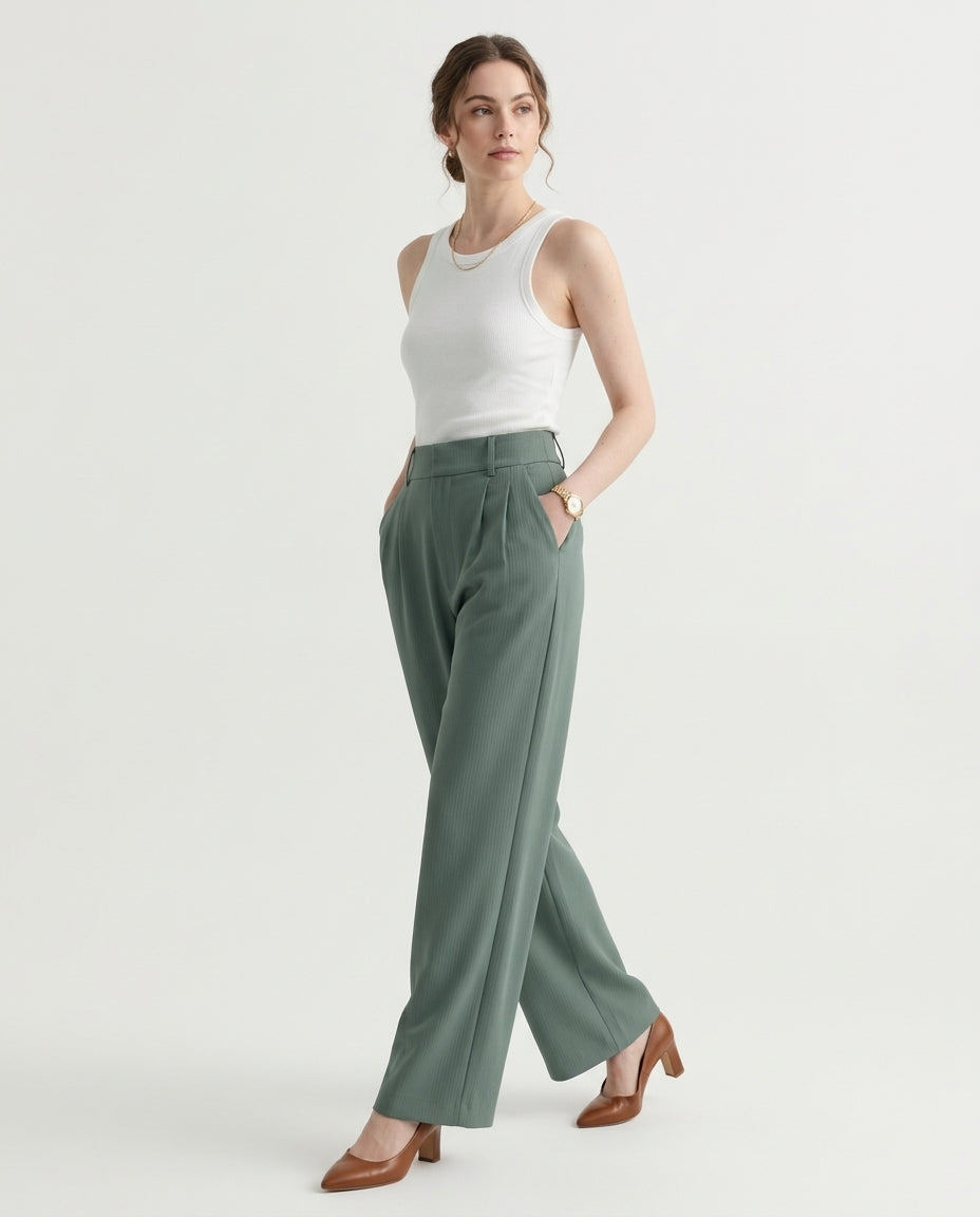 Vienna Wide-Leg Trousers - Green