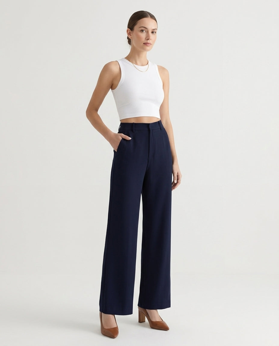 Vienna Wide-Leg Trousers - Navy