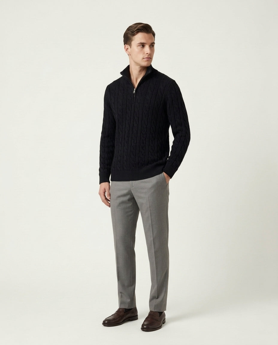 Vienna Zipped Sweater - Black